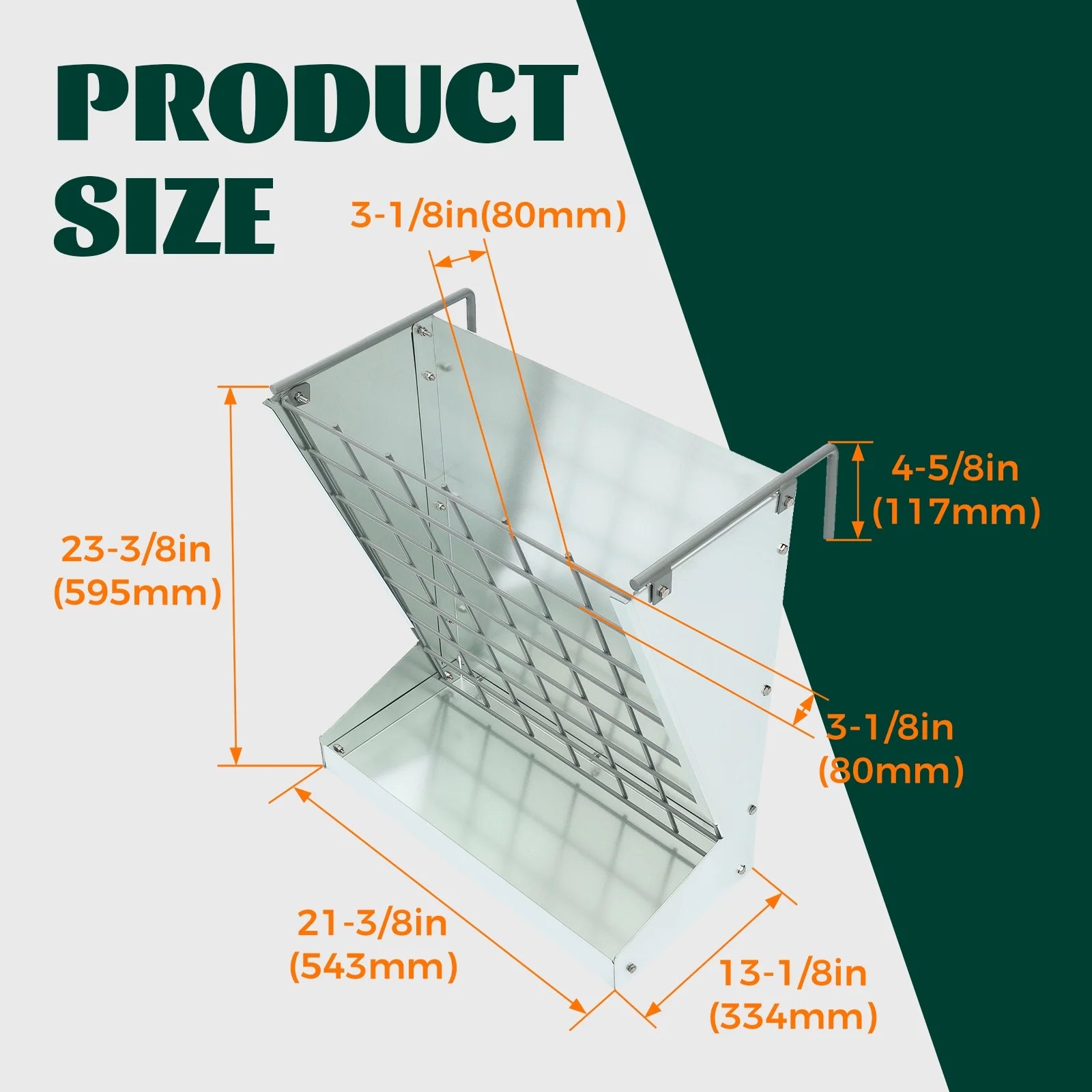 Hanging Goat Hay Feeder Large Capacity W/Adjustable Hooks Fit for Different Stall & Corral,Galvanized Steel Livestock Grain Feeder Rack for Sheep, Horse