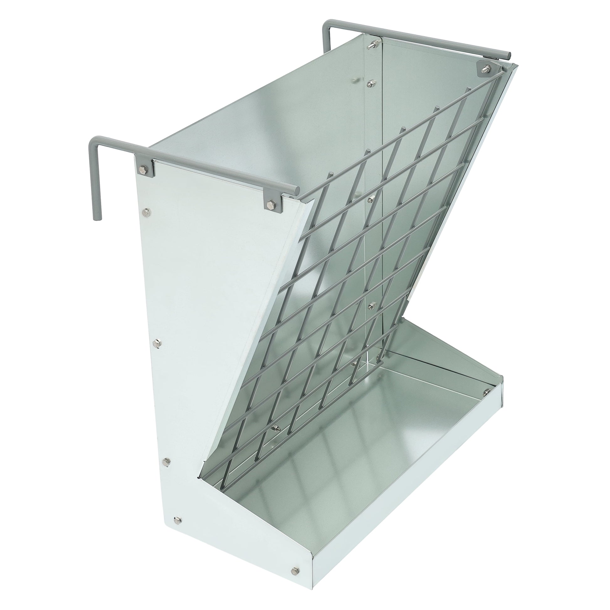 Hanging Goat Hay Feeder Large Capacity W/Adjustable Hooks Fit for Different Stall & Corral,Galvanized Steel Livestock Grain Feeder Rack for Sheep, Horse