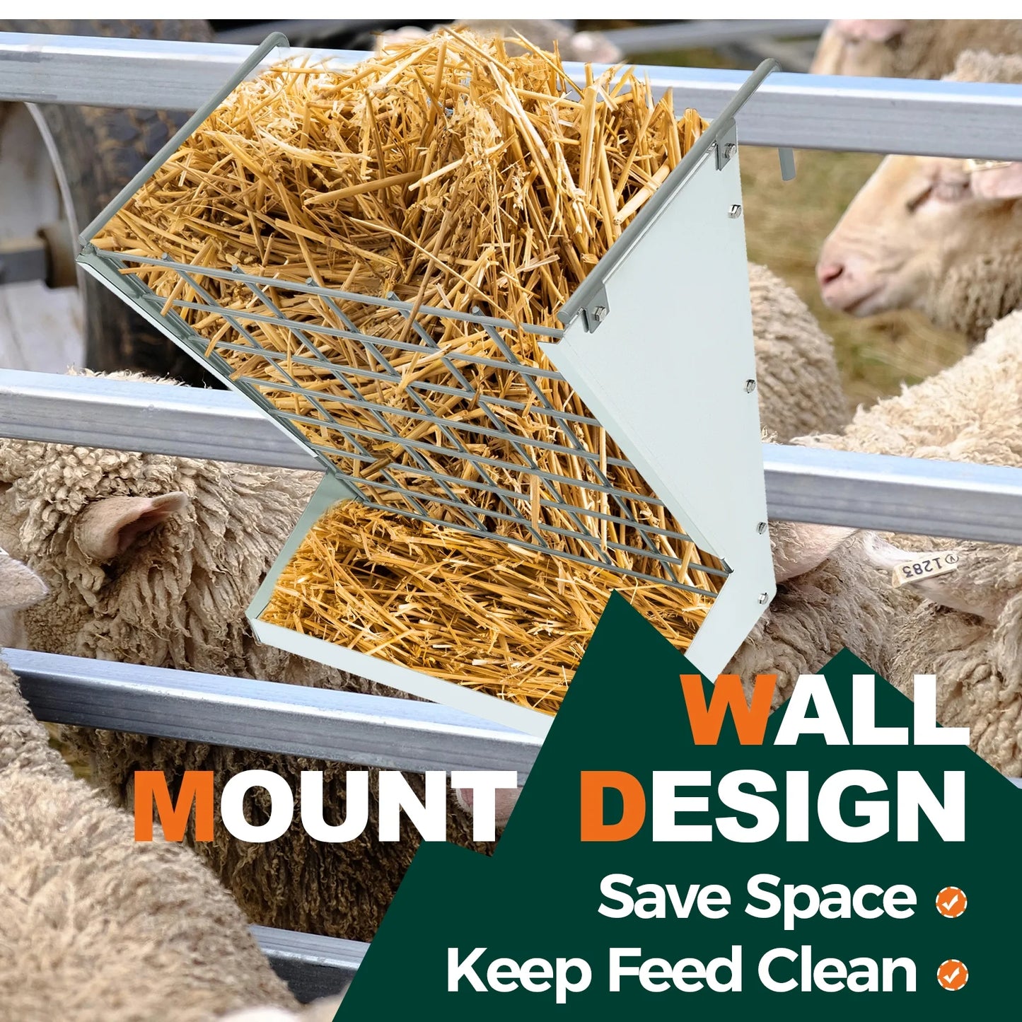 Hanging Goat Hay Feeder Large Capacity W/Adjustable Hooks Fit for Different Stall & Corral,Galvanized Steel Livestock Grain Feeder Rack for Sheep, Horse