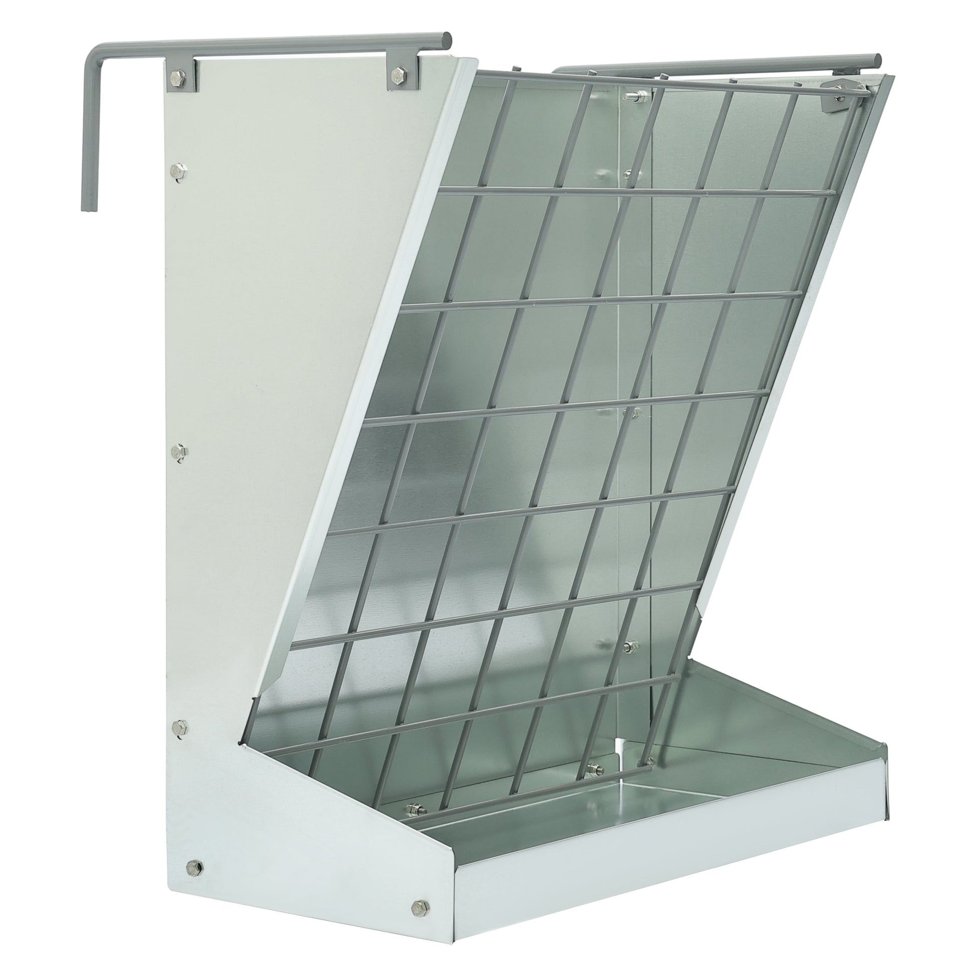 Hanging Goat Hay Feeder Large Capacity W/Adjustable Hooks Fit for Different Stall & Corral,Galvanized Steel Livestock Grain Feeder Rack for Sheep, Horse